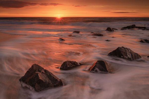 Jaynes Gallery 아티스트의 USA-New Jersey-Cape May National Seashore-Sunrise on rocky shore and ocean작품입니다.